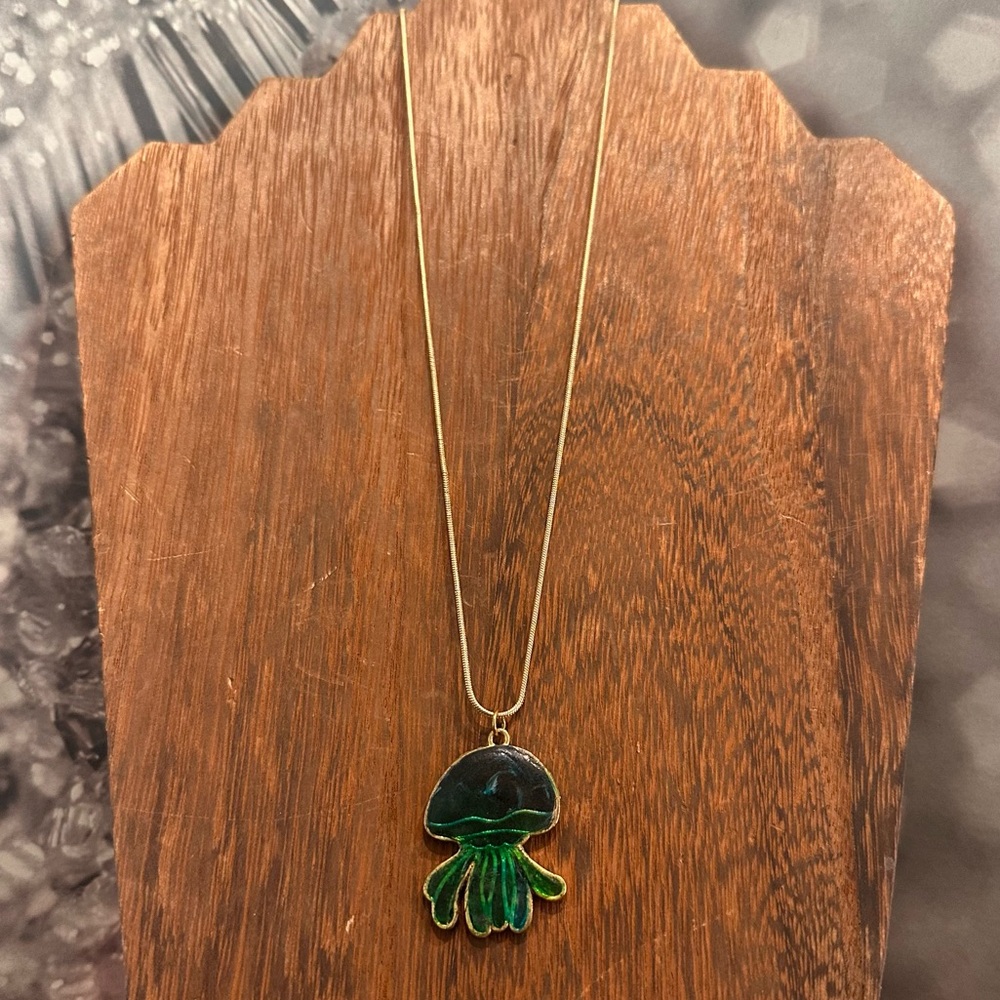 blue & green Jellyfish Pendant & chain Necklace